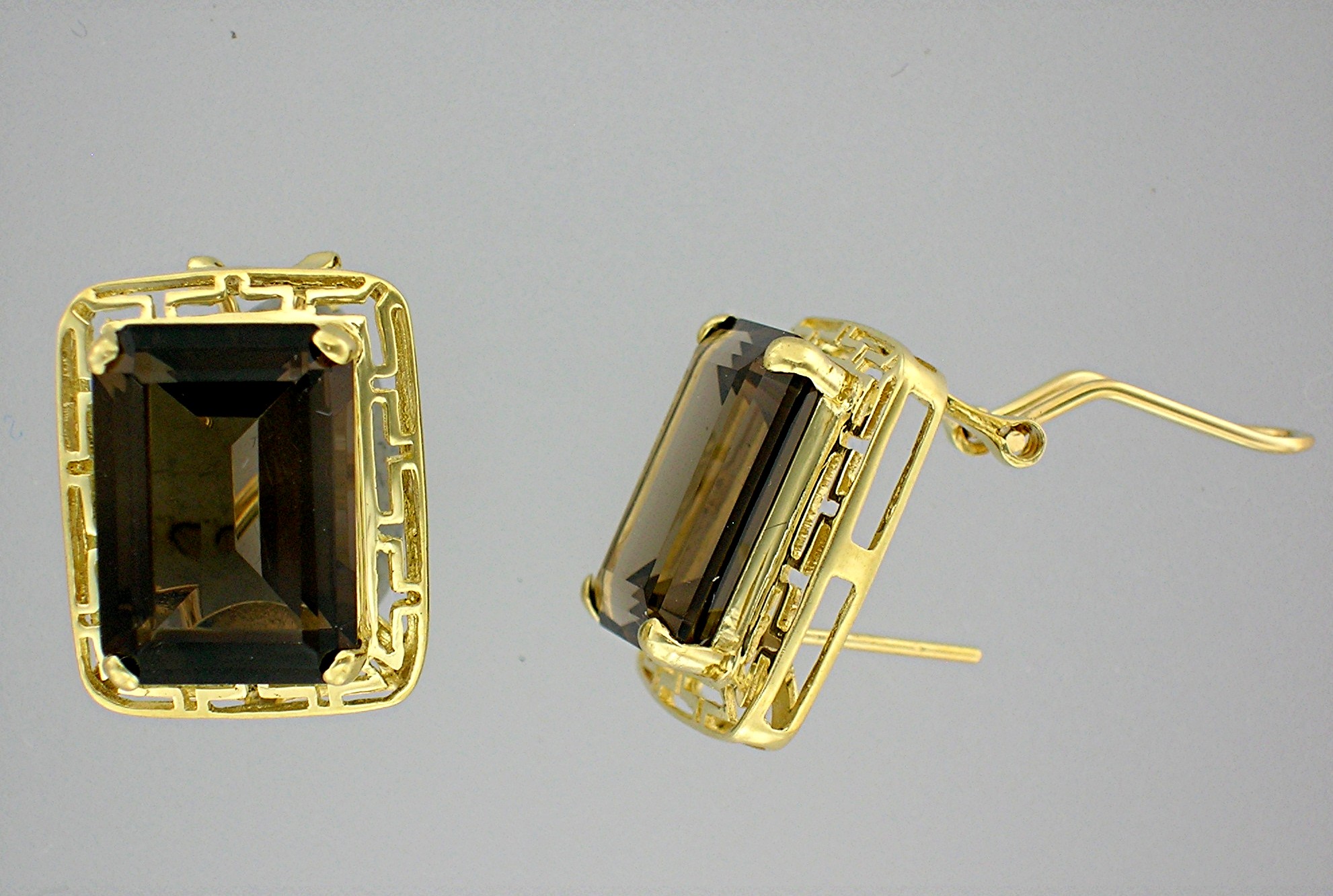 Earrings 14K Gold Smoky Topaz French Clip Post