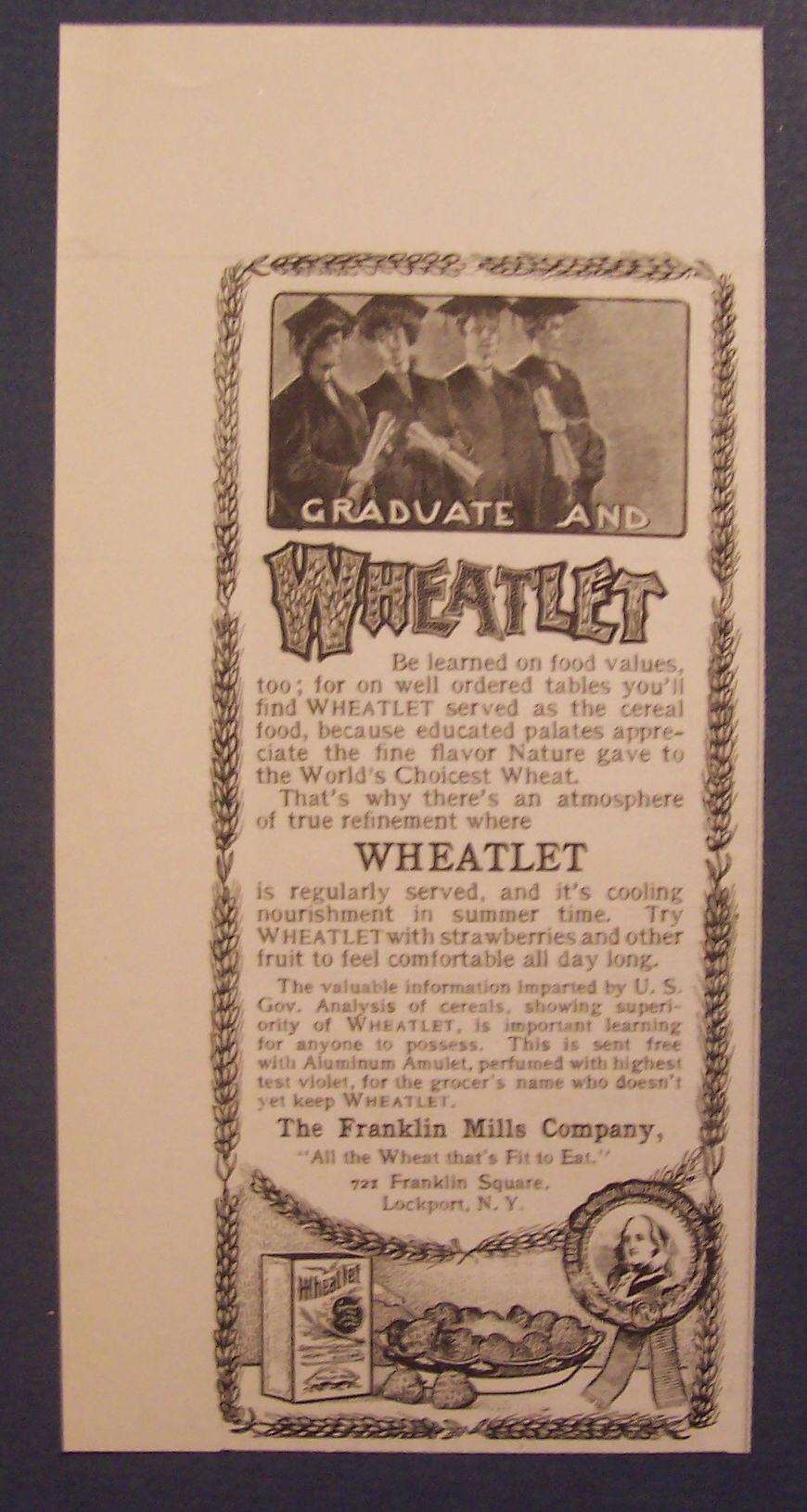 1904 Wheatlet Cereal with a Group of Graduates