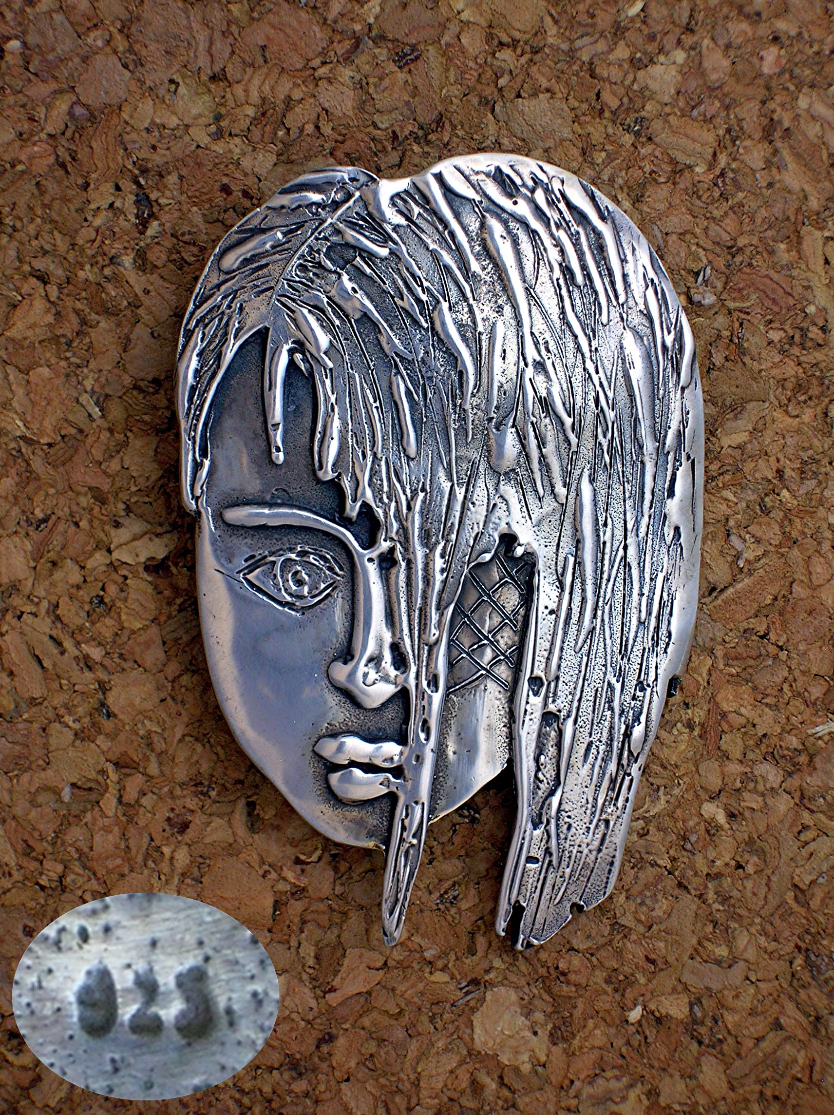 Sterling Silver Face Handmade Artist Brooch Pin