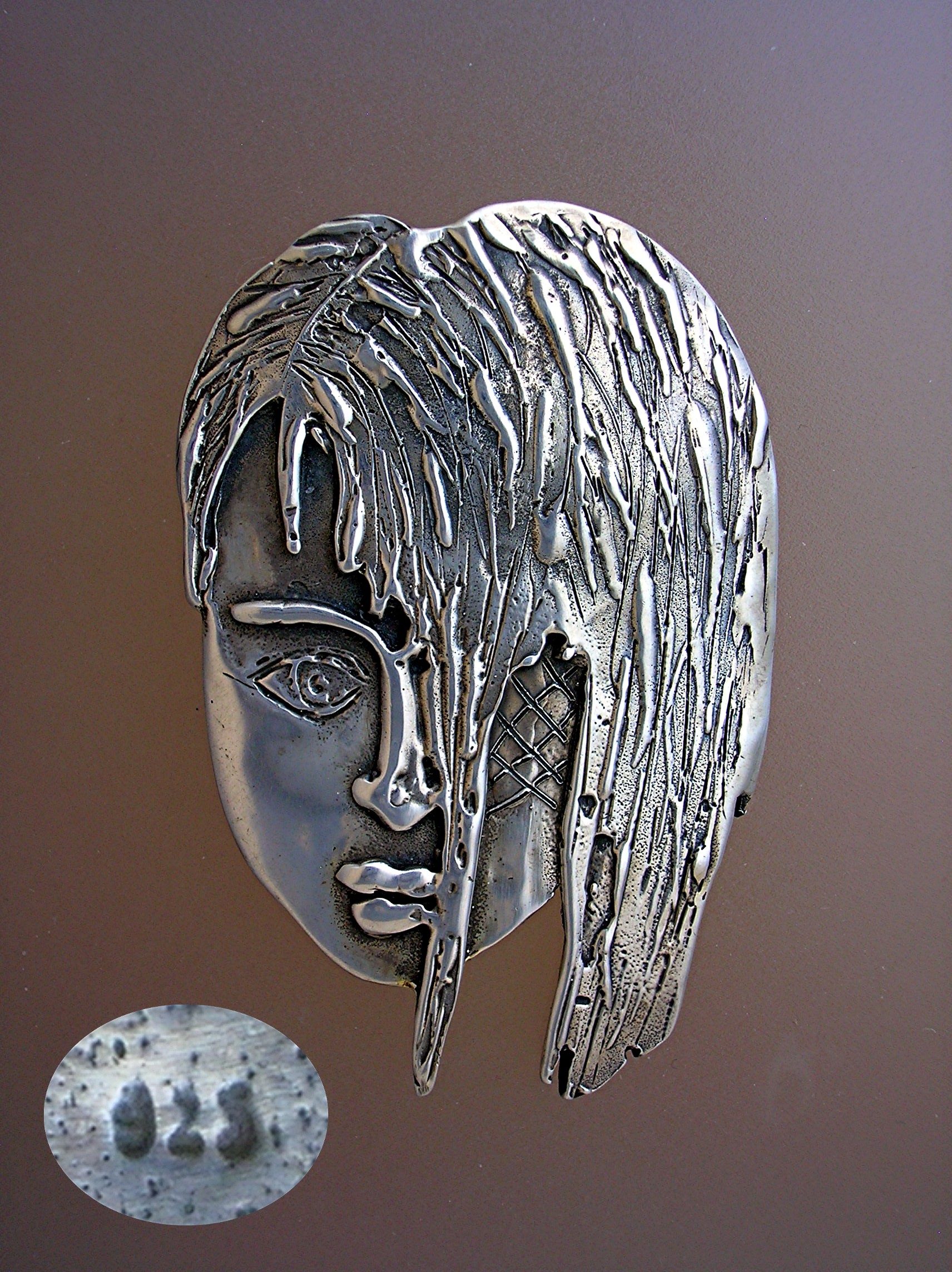 Sterling Silver Face Handmade Artist Brooch Pin