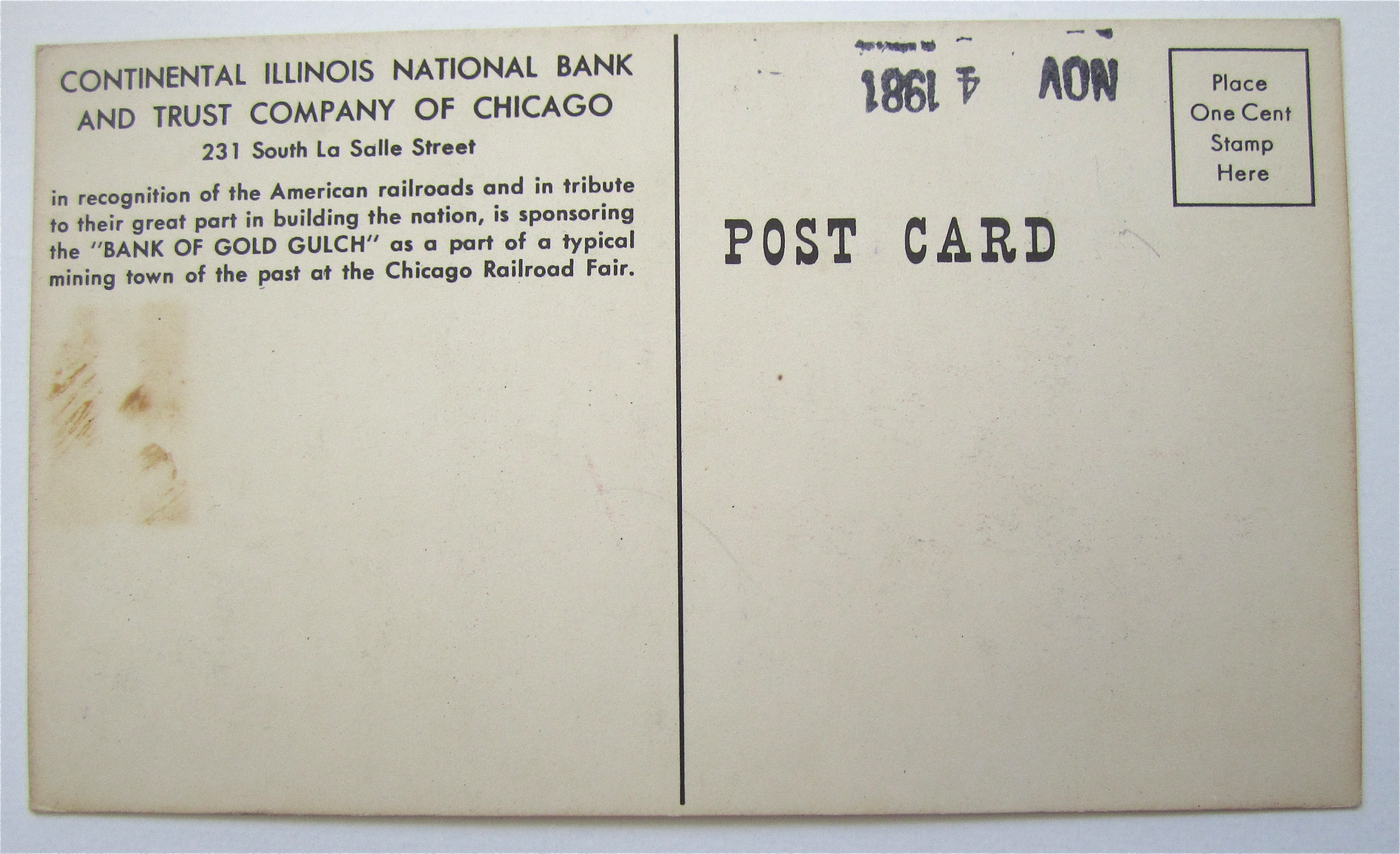 Chicago Railroad Fair June 25-October 2, 1949 Postcard