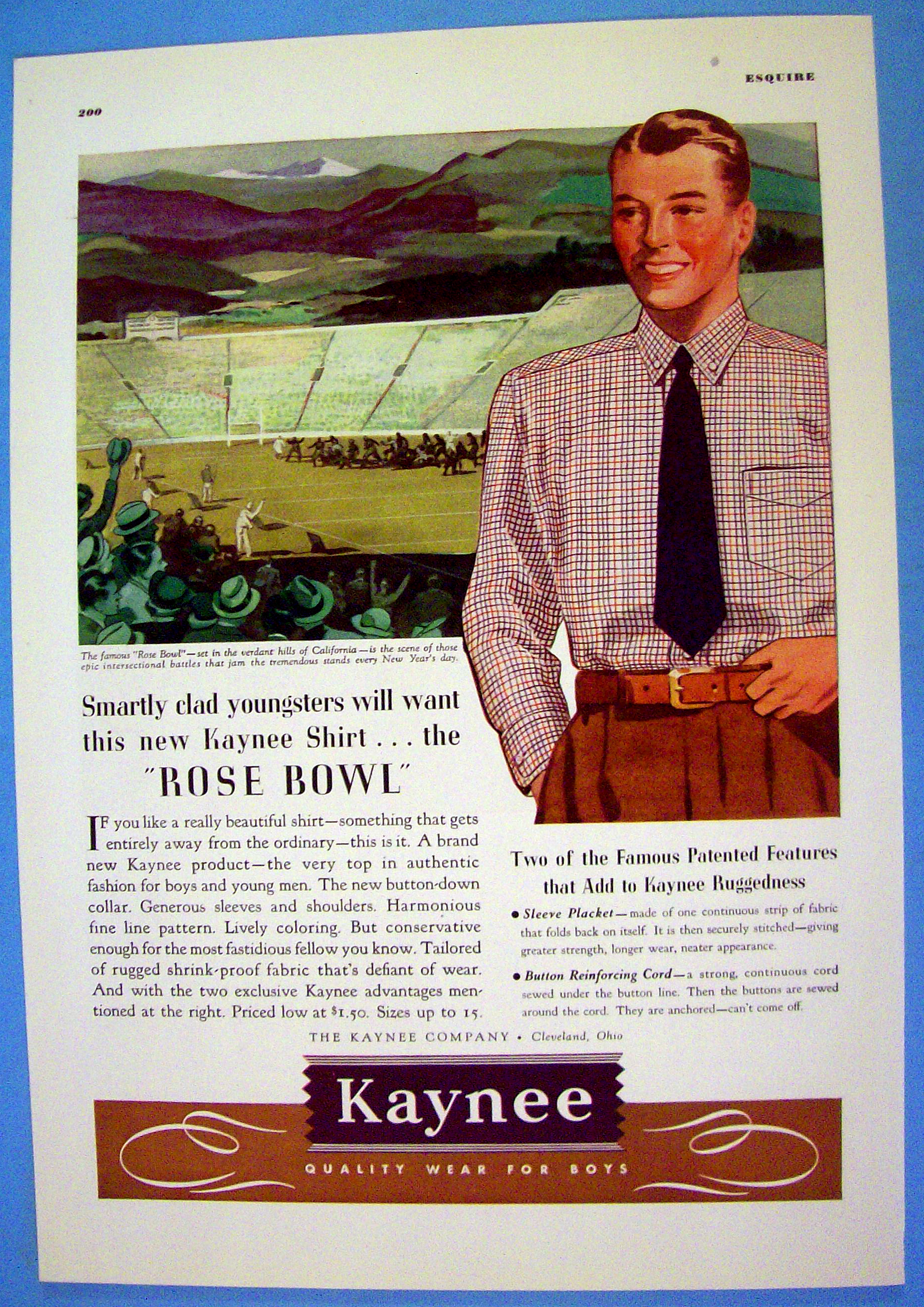 1936 Kaynee Rose Bowl Shirt with Rose Bowl & Man