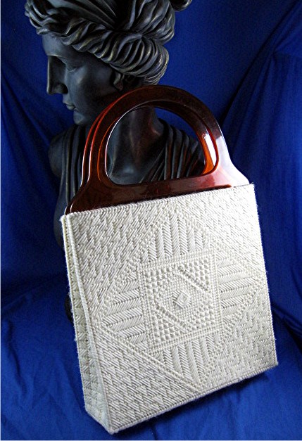 Lucite Vintage Hand stitched White Yarn Handbag