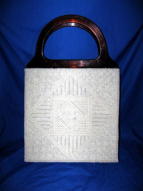 Lucite Vintage Hand stitched White Yarn Handbag