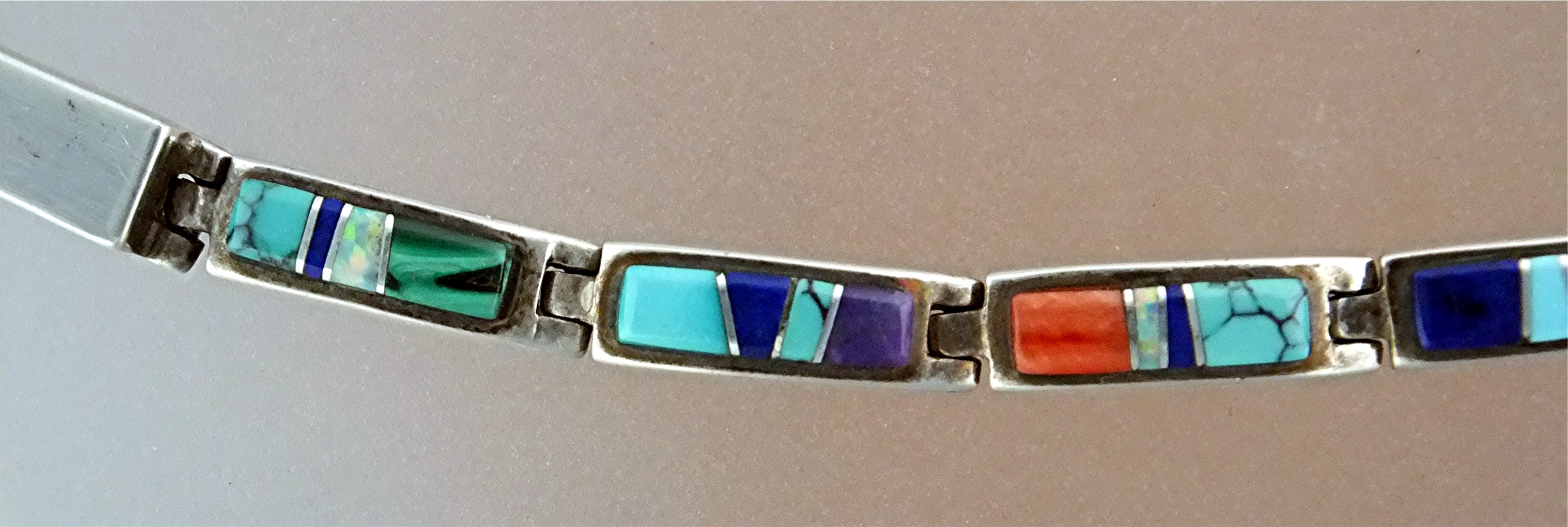 CALVIN BEGAY Sterling Silver Turquoise Opal Inlay Brace