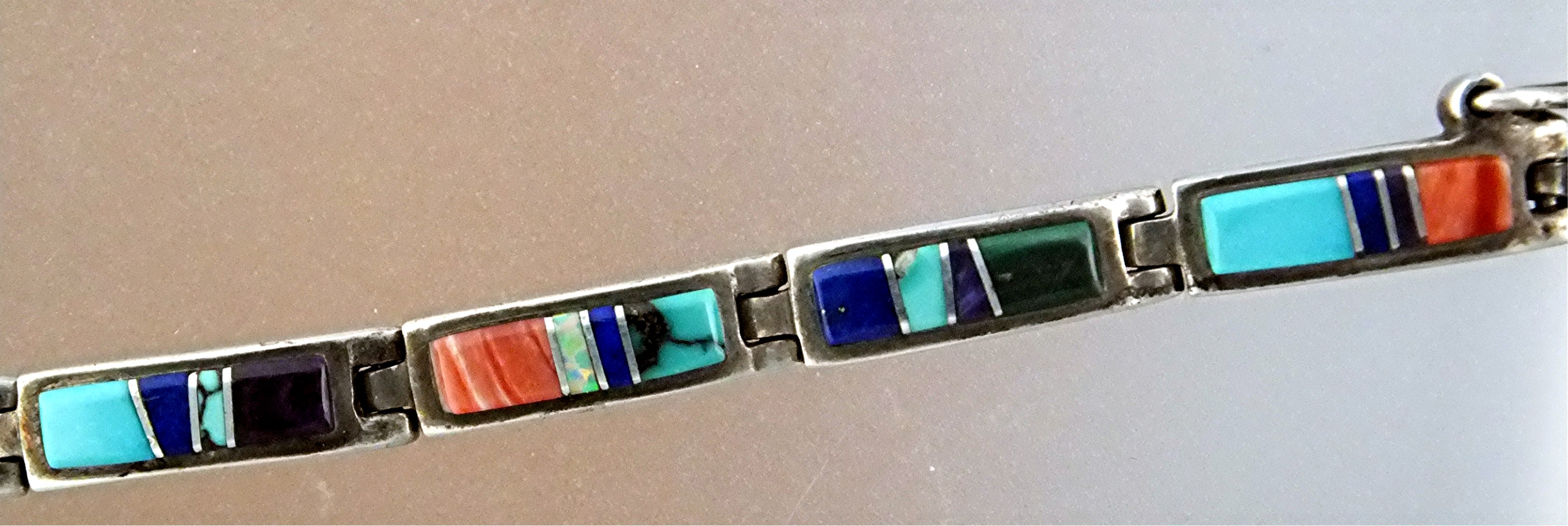 CALVIN BEGAY Sterling Silver Turquoise Opal Inlay Brace