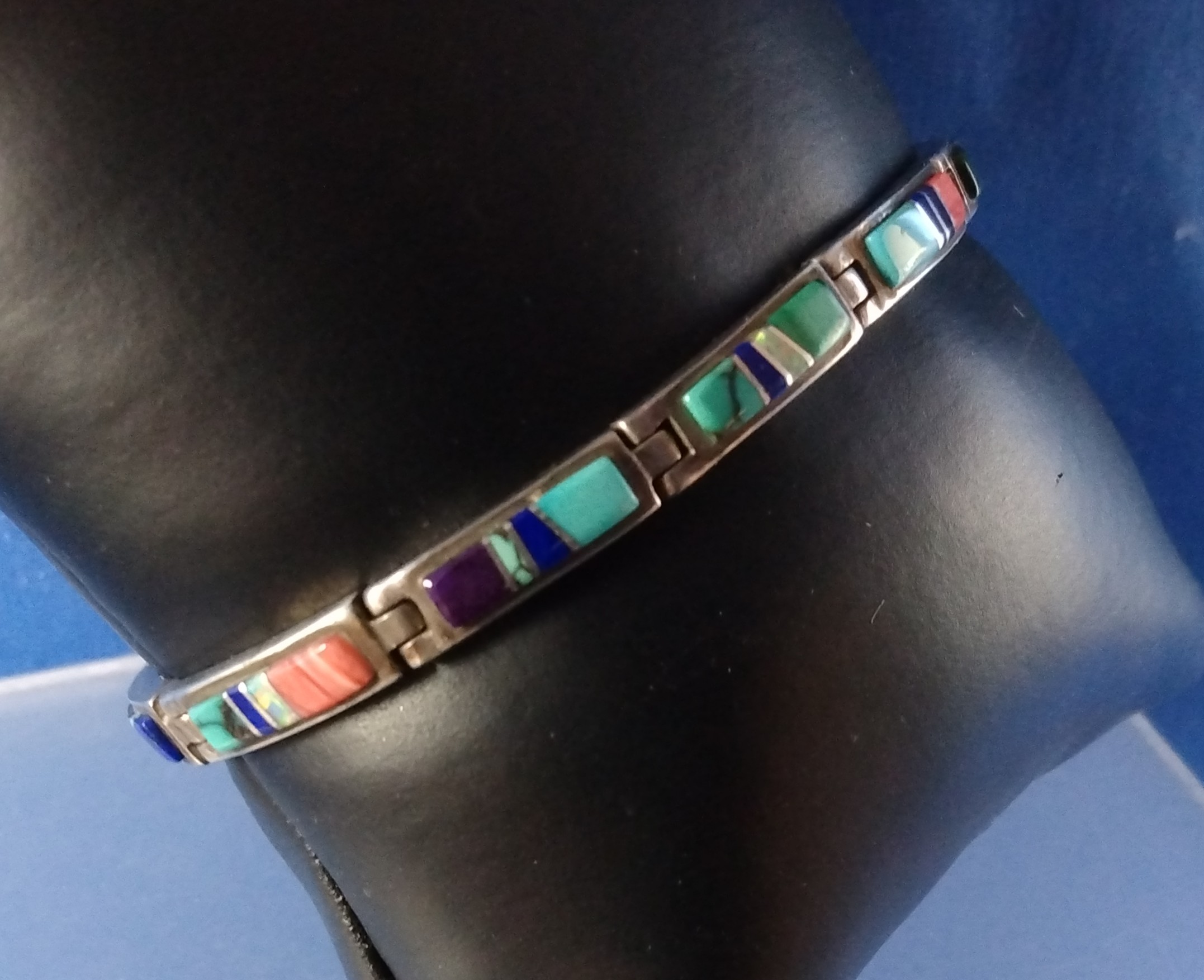 CALVIN BEGAY Sterling Silver Turquoise Opal Inlay Brace