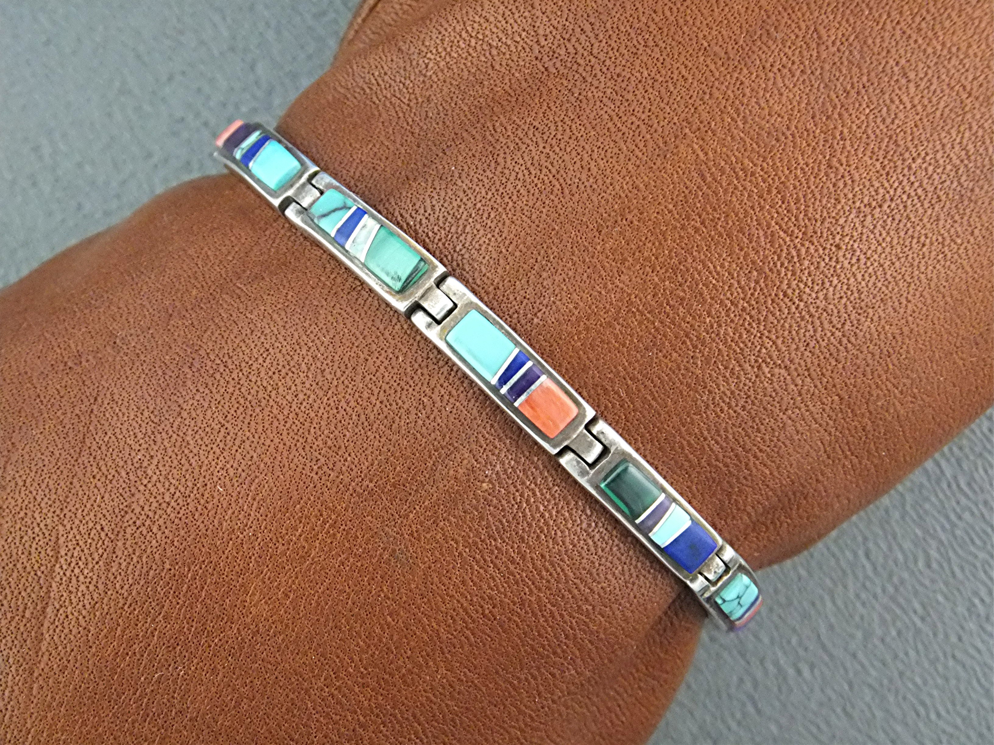 CALVIN BEGAY Sterling Silver Turquoise Opal Inlay Brace