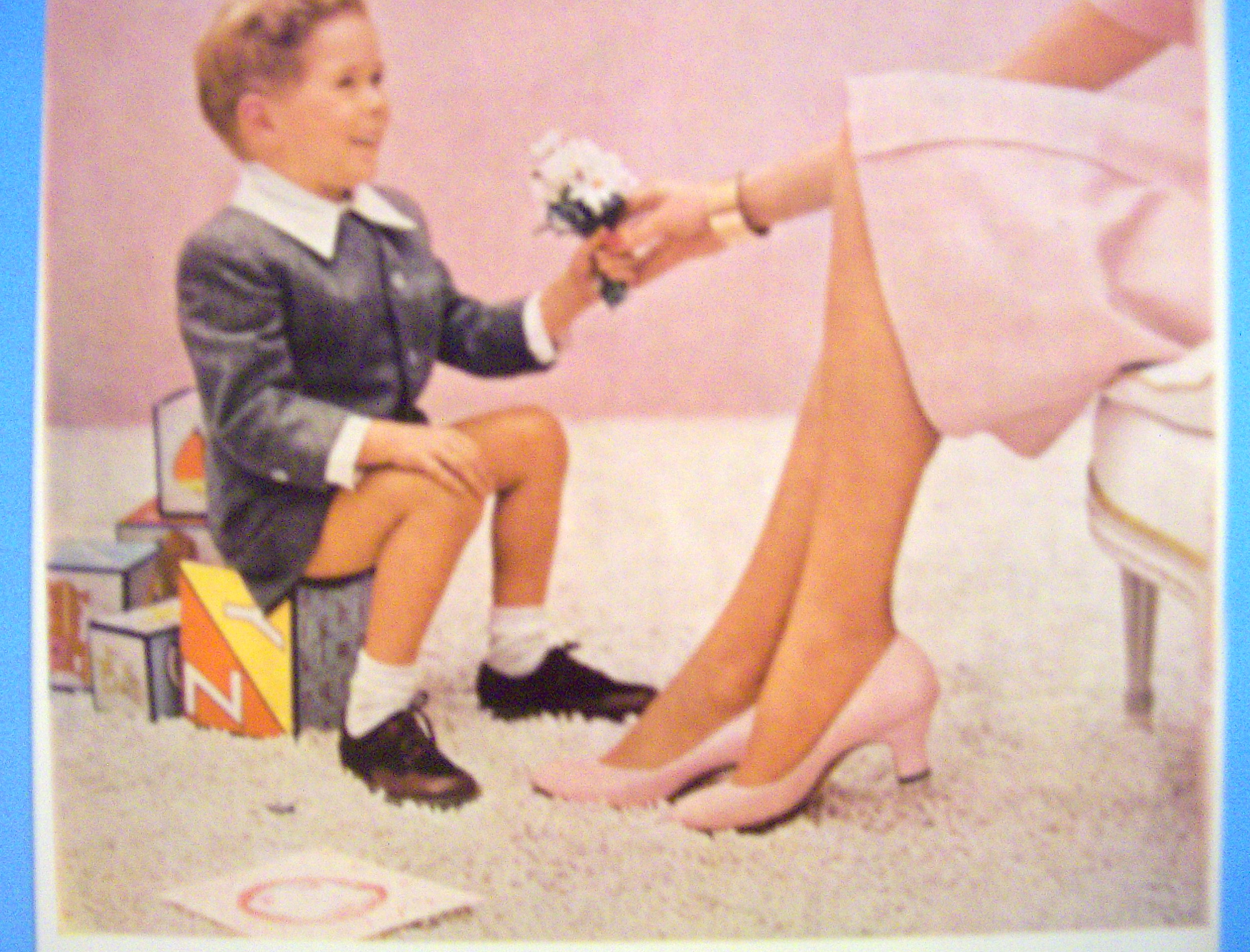 1954 Cannon Stockings with Boy Giving Flowers