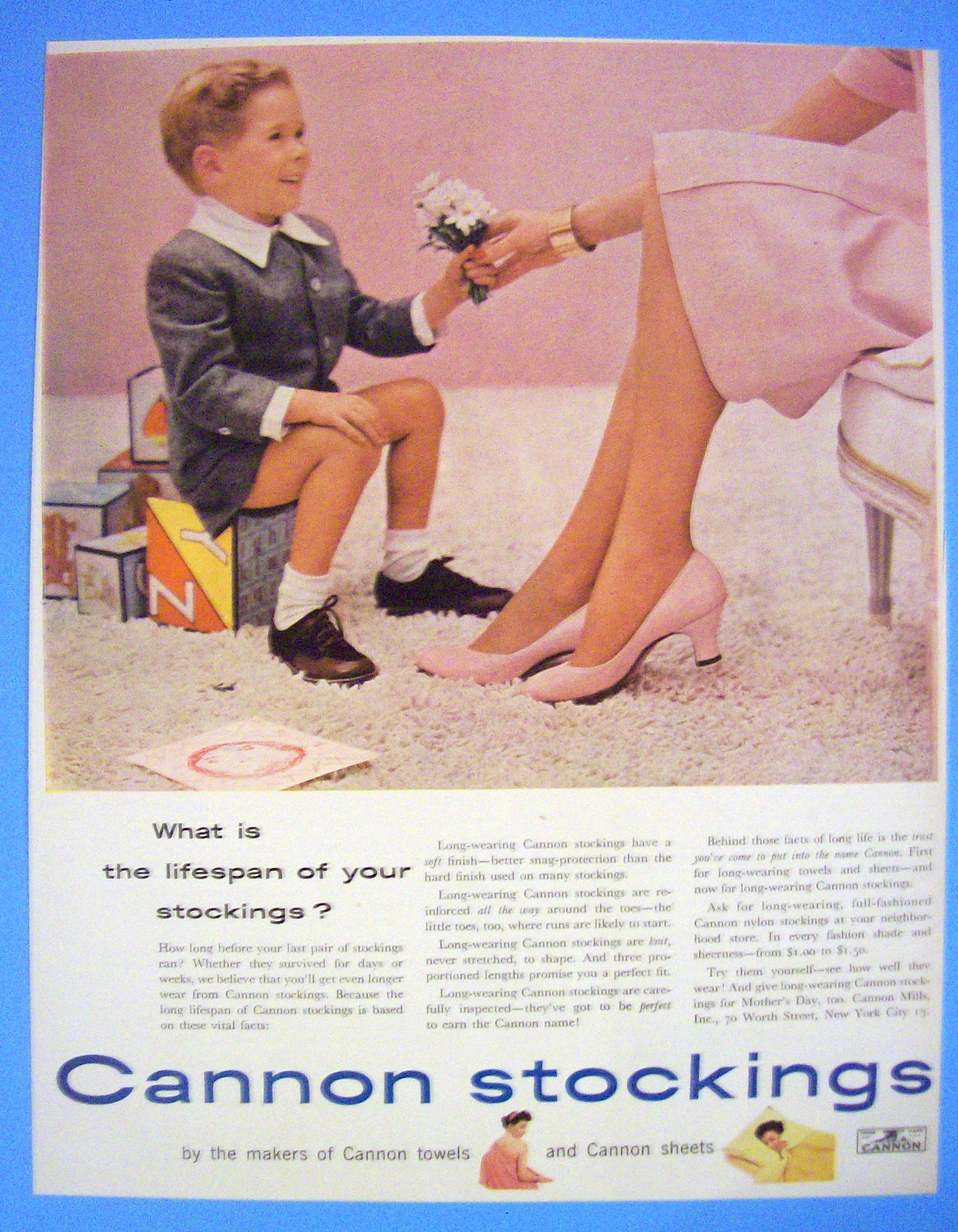 1954 Cannon Stockings with Boy Giving Flowers