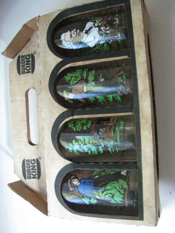 Vintage 1985 Burger King Mark Twain Festival Summer Glass Set of 4 with Original Carrier