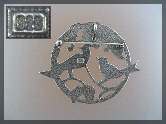 Sterling Silver Love Birds Brooch Pin