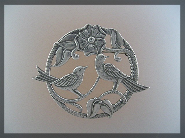 Sterling Silver Love Birds Brooch Pin