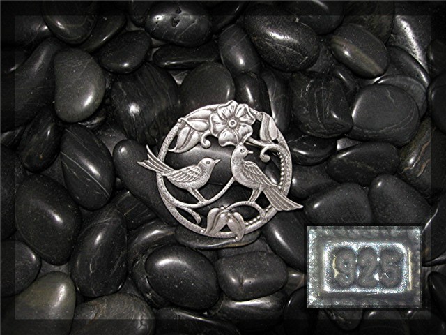 Sterling Silver Love Birds Brooch Pin