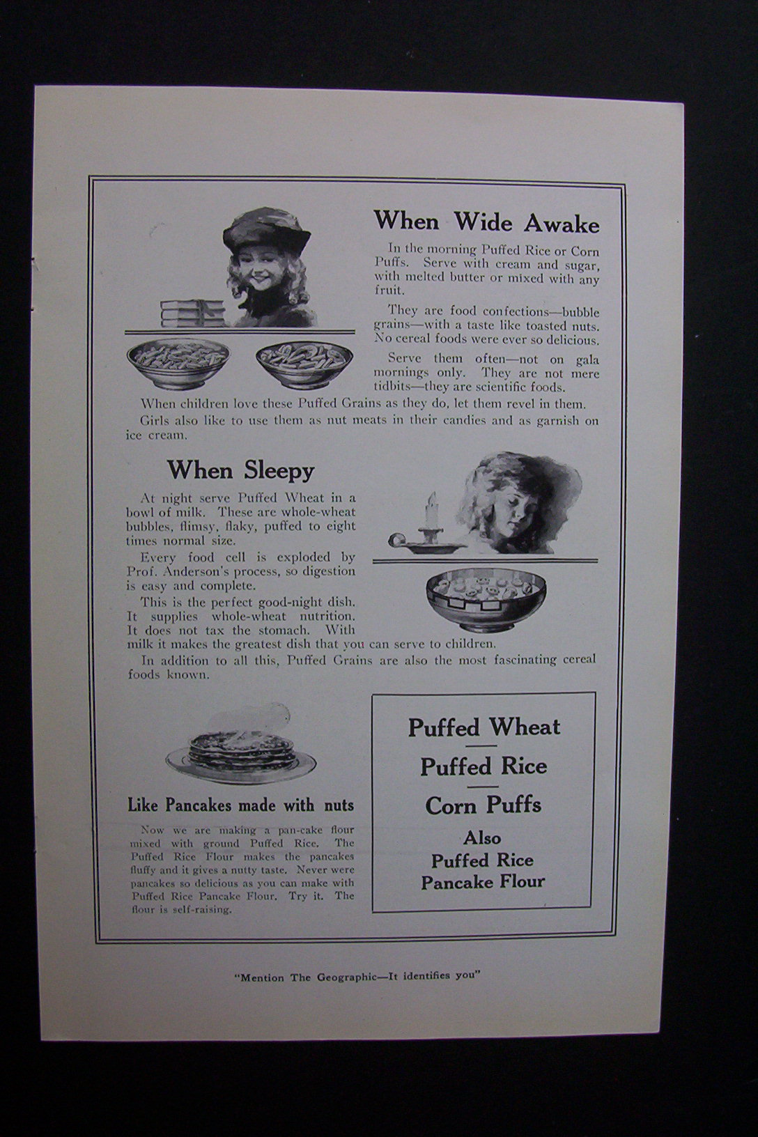 1920 Dual Ad: Puffed Wheat & Sanford's Library Paste