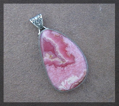 Rhodochrosite Sterling Silver 3 1/2 Inch Pendant