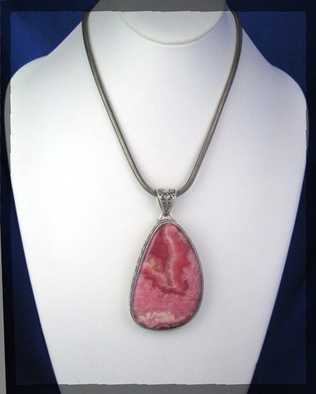 Rhodochrosite Sterling Silver 3 1/2 Inch Pendant