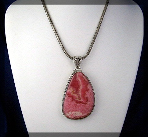 Rhodochrosite Sterling Silver 3 1/2 Inch Pendant
