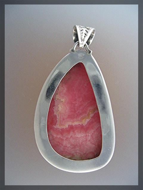 Rhodochrosite Sterling Silver 3 1/2 Inch Pendant