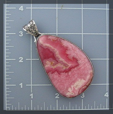 Rhodochrosite Sterling Silver 3 1/2 Inch Pendant