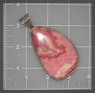Rhodochrosite Sterling Silver 3 1/2 Inch Pendant