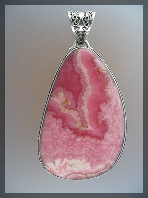 Rhodochrosite Sterling Silver 3 1/2 Inch Pendant