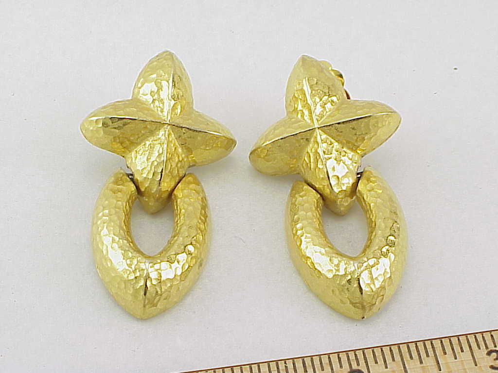 Givenchy Gold Matte Hand Hammered Look Long Clip Earrings