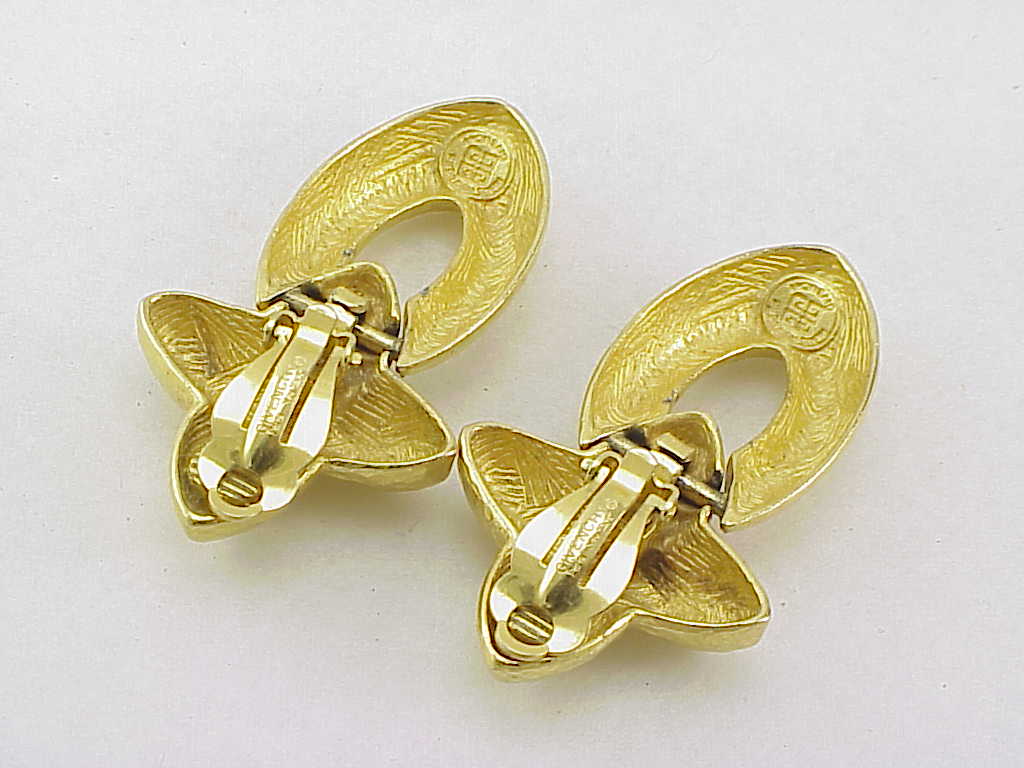 Givenchy Gold Matte Hand Hammered Look Long Clip Earrings