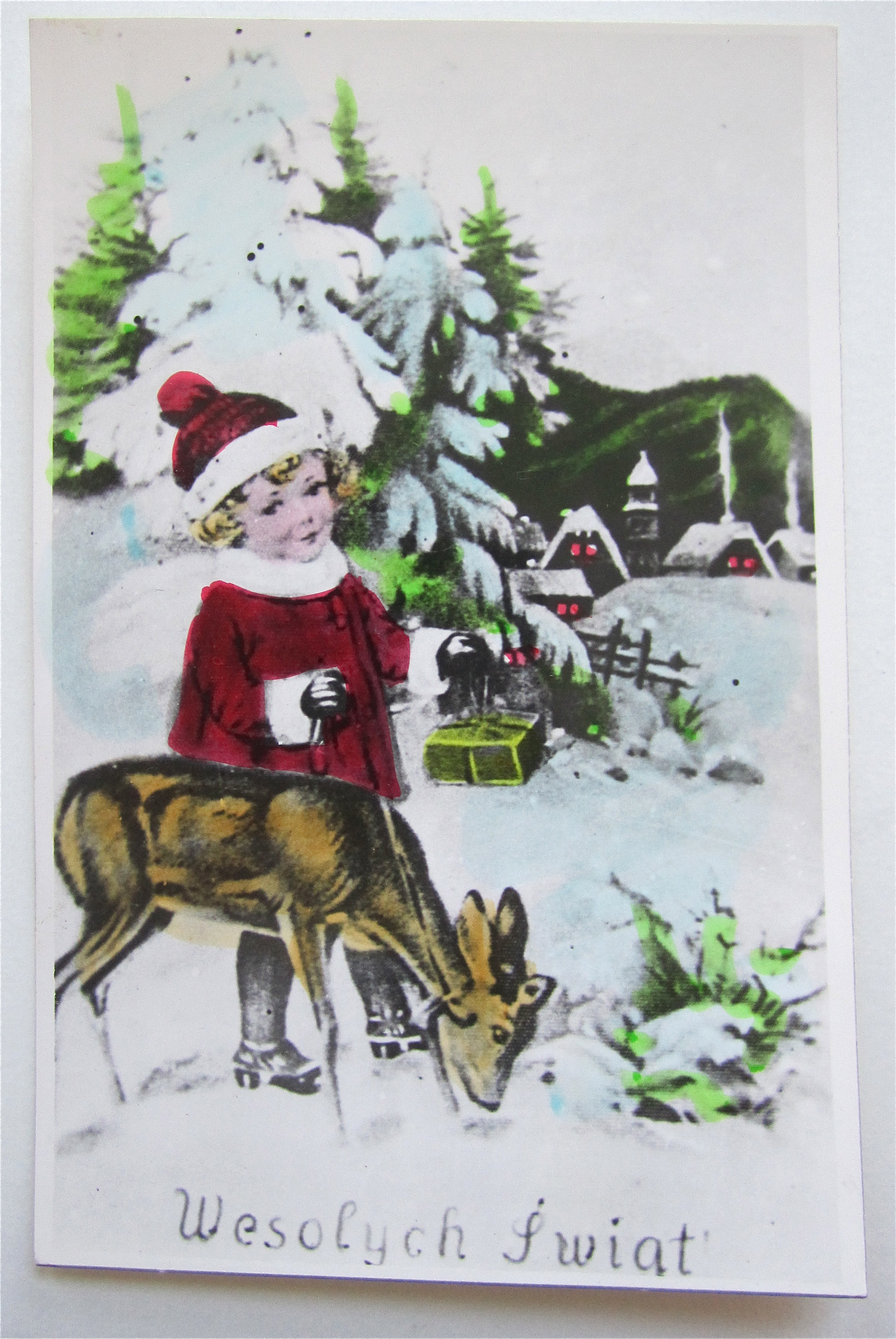 Little Girl Watching A Deer Postcard