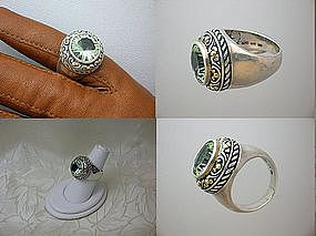 Ring 18K Gold Green Amethyst  and Sterling Silver