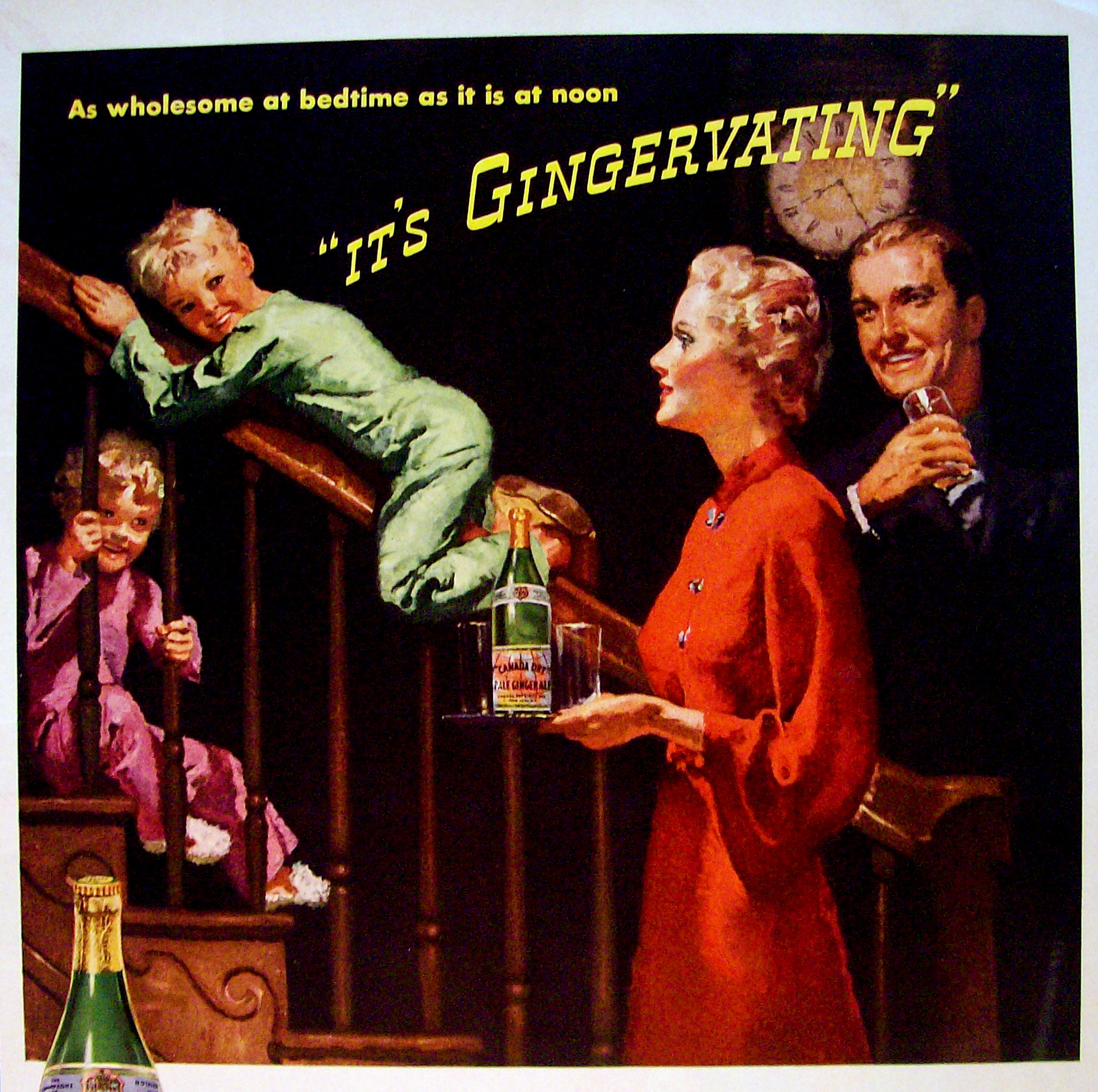 1937 Canada Dry Ginger Ale with Boy Sliding On Railing