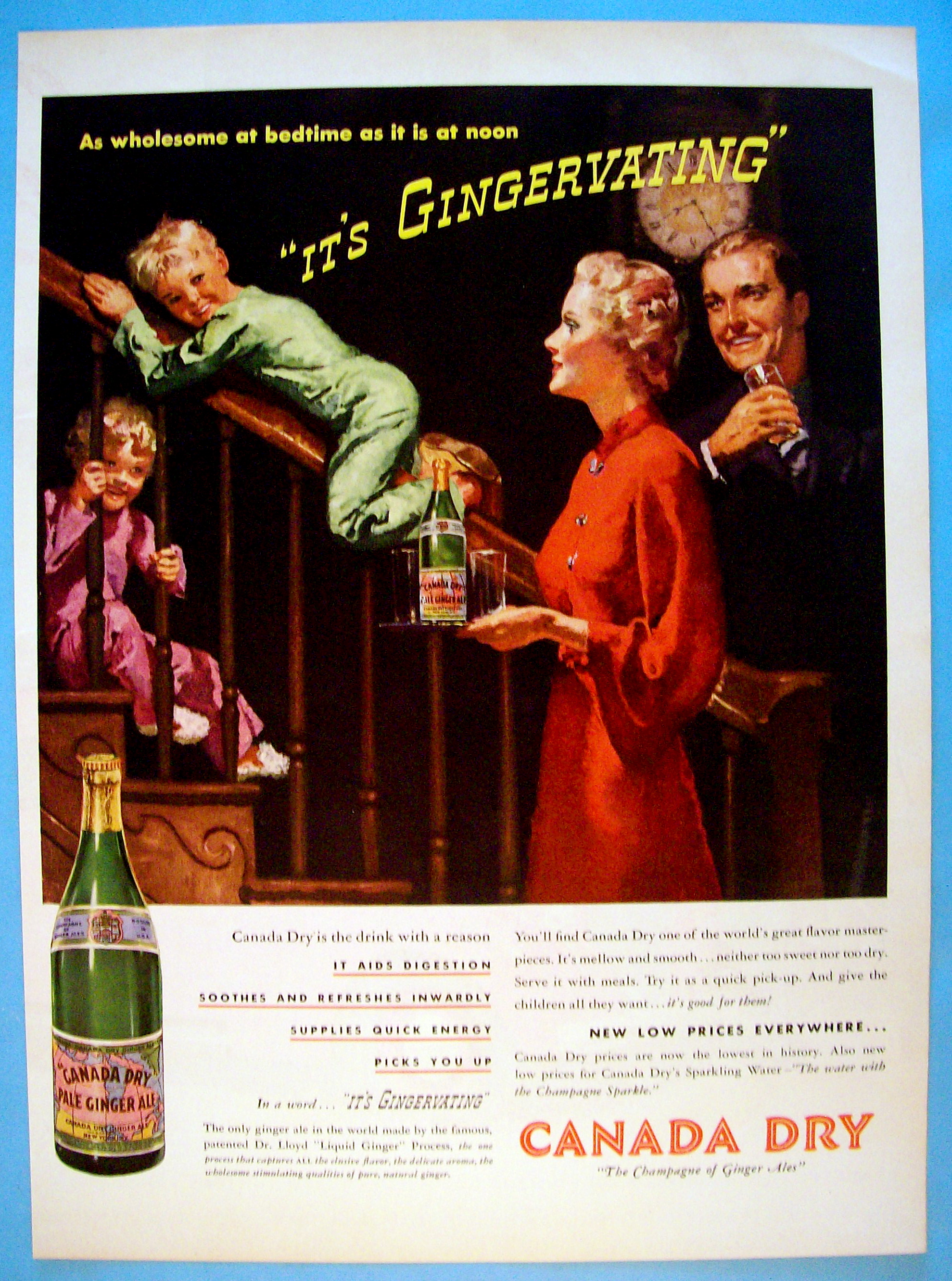 1937 Canada Dry Ginger Ale with Boy Sliding On Railing
