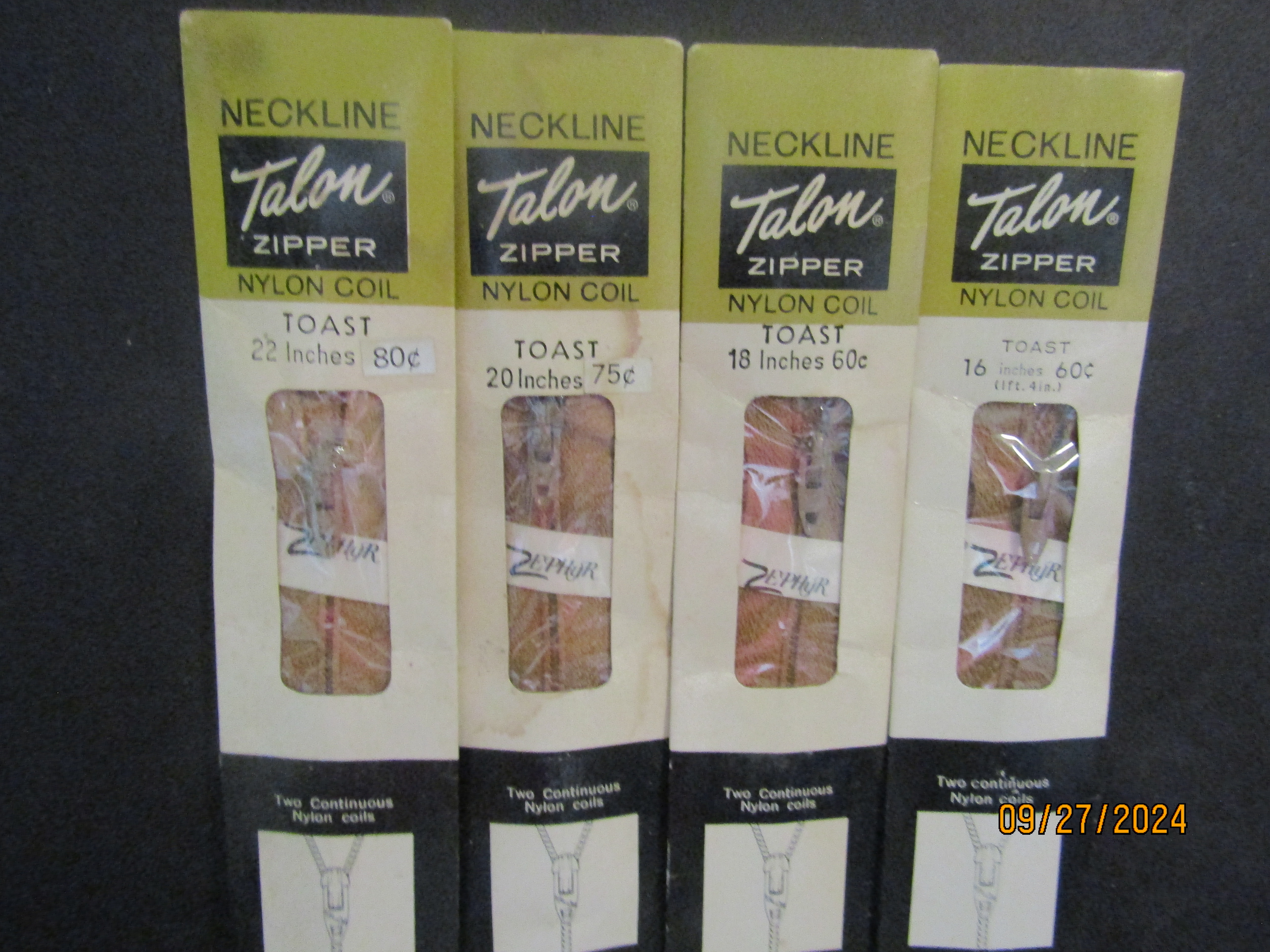 Vintage Talon Toast Neckline Zippers Set