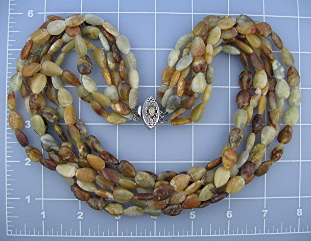 Agate Rock 6 Strand Necklace Sterling Silver Clasp
