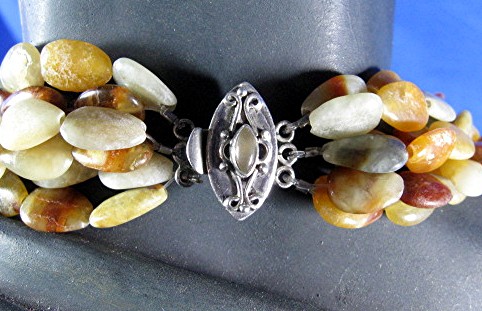 Agate Rock 6 Strand Necklace Sterling Silver Clasp