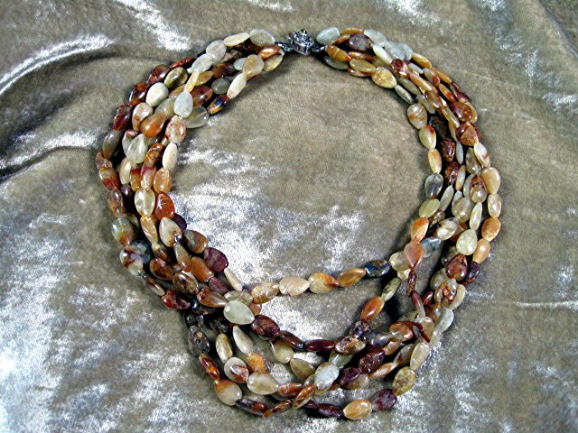 Agate Rock 6 Strand Necklace Sterling Silver Clasp