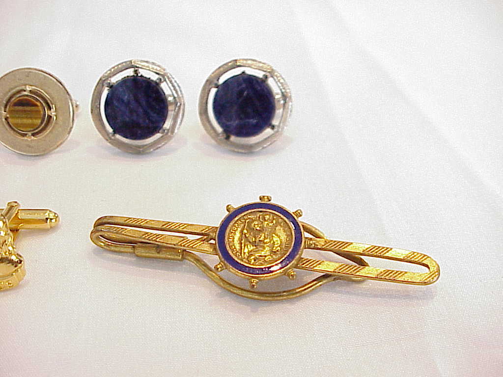 Cufflink Lot And St Christopher Tie Clasp - Lapis, Shriner