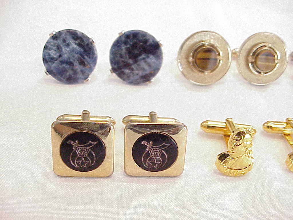 Cufflink Lot And St Christopher Tie Clasp - Lapis, Shriner