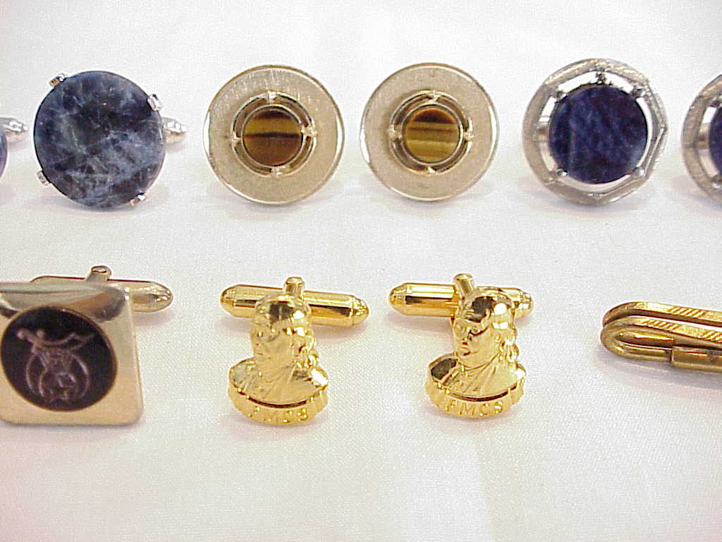 Cufflink Lot And St Christopher Tie Clasp - Lapis, Shriner