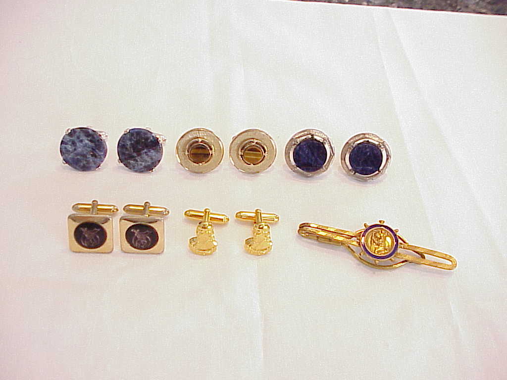Cufflink Lot And St Christopher Tie Clasp - Lapis, Shriner