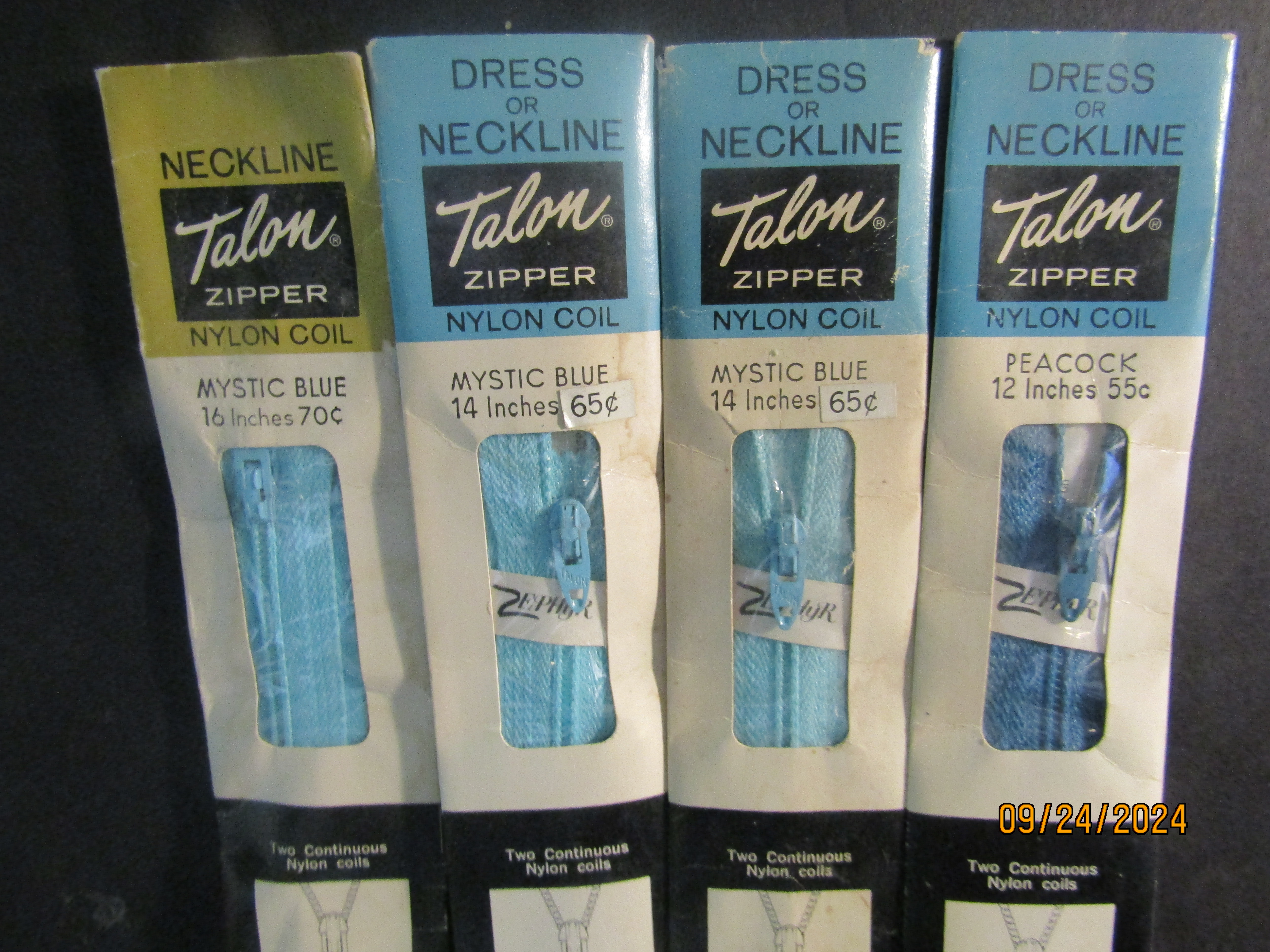 Vintage Talon Various Blue Dress/Neckline Zippers Set 2