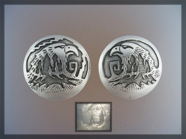 Navajo Sterling Silver Eagle Head Clip Earrings J Johns