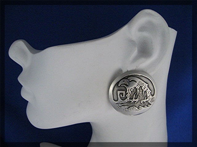 Navajo Sterling Silver Eagle Head Clip Earrings J Johns