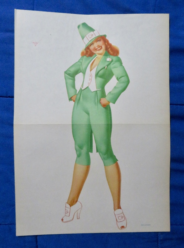Original 1946 Sexy Pin Up Girl Wearing A Lovely Green Suit & A Green Hat By George Petty