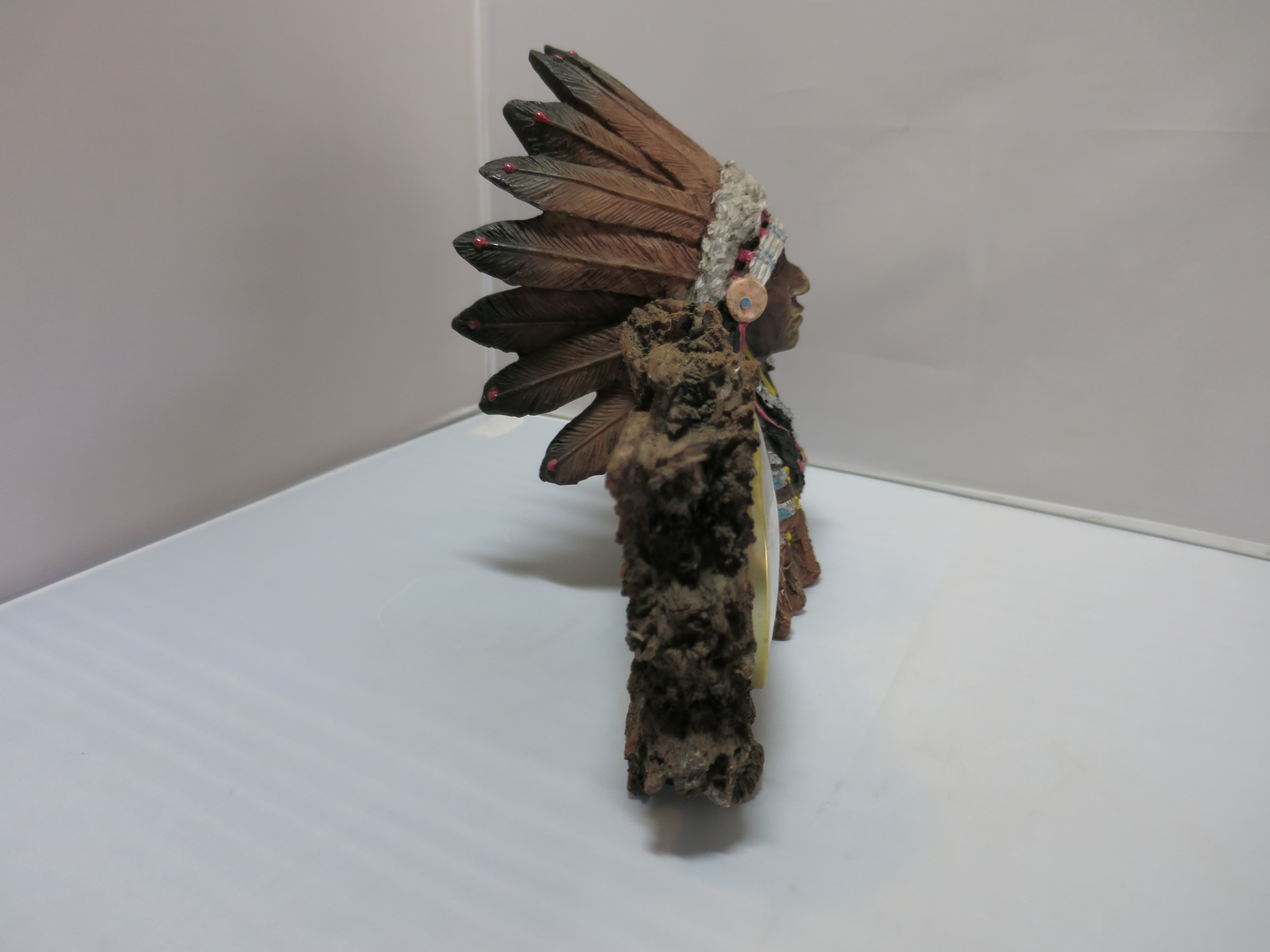 Vintage Indian Chief Figural Clock Quartz painted coldcast resin