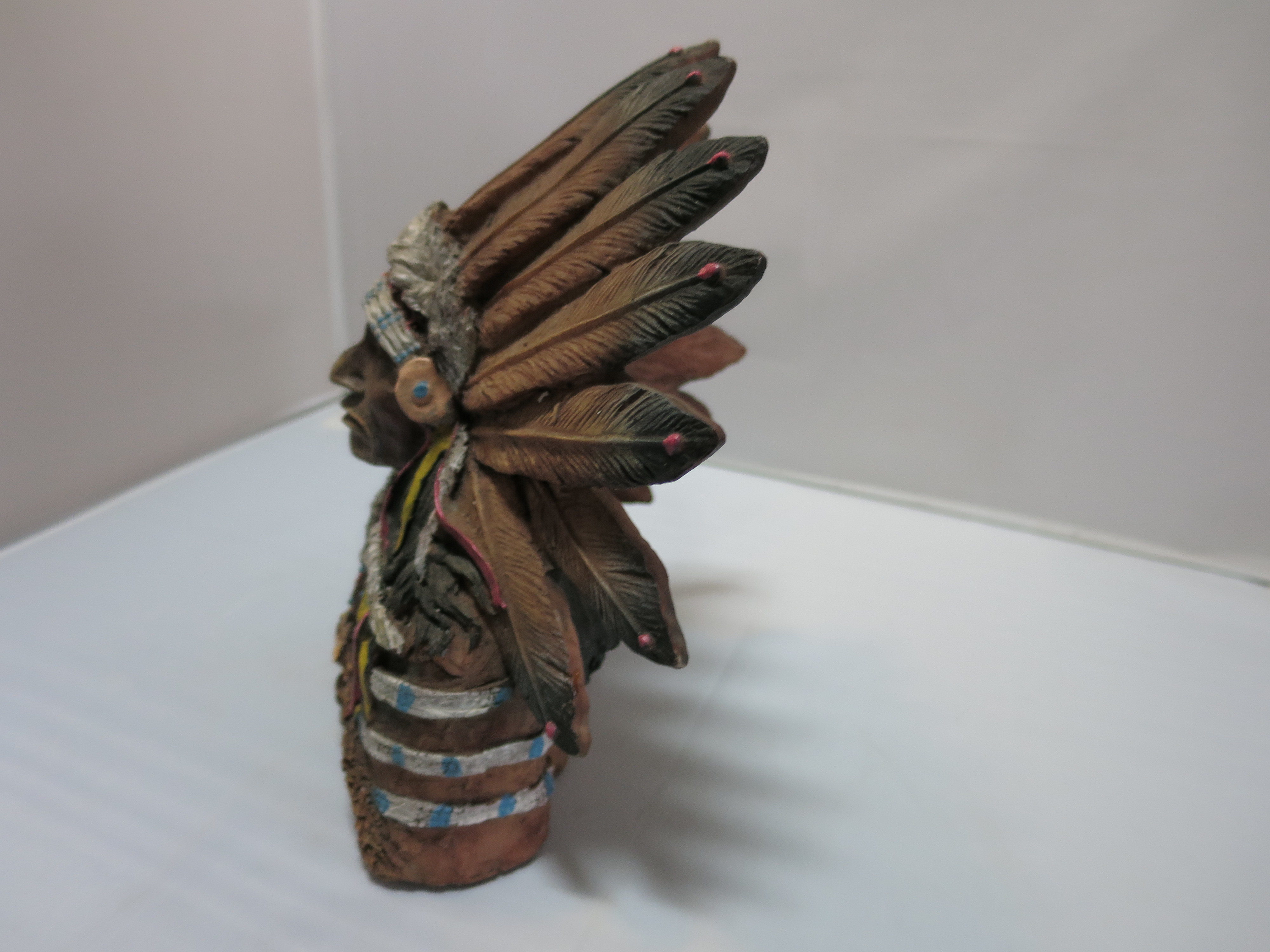 Vintage Indian Chief Figural Clock Quartz painted coldcast resin