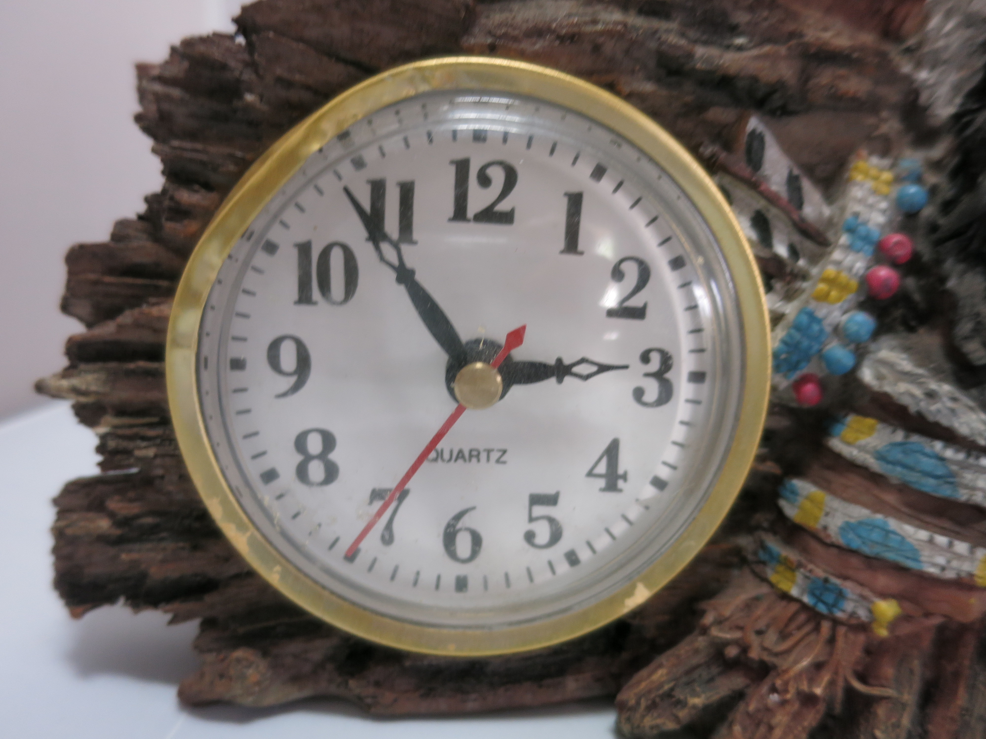 Vintage Indian Chief Figural Clock Quartz painted coldcast resin