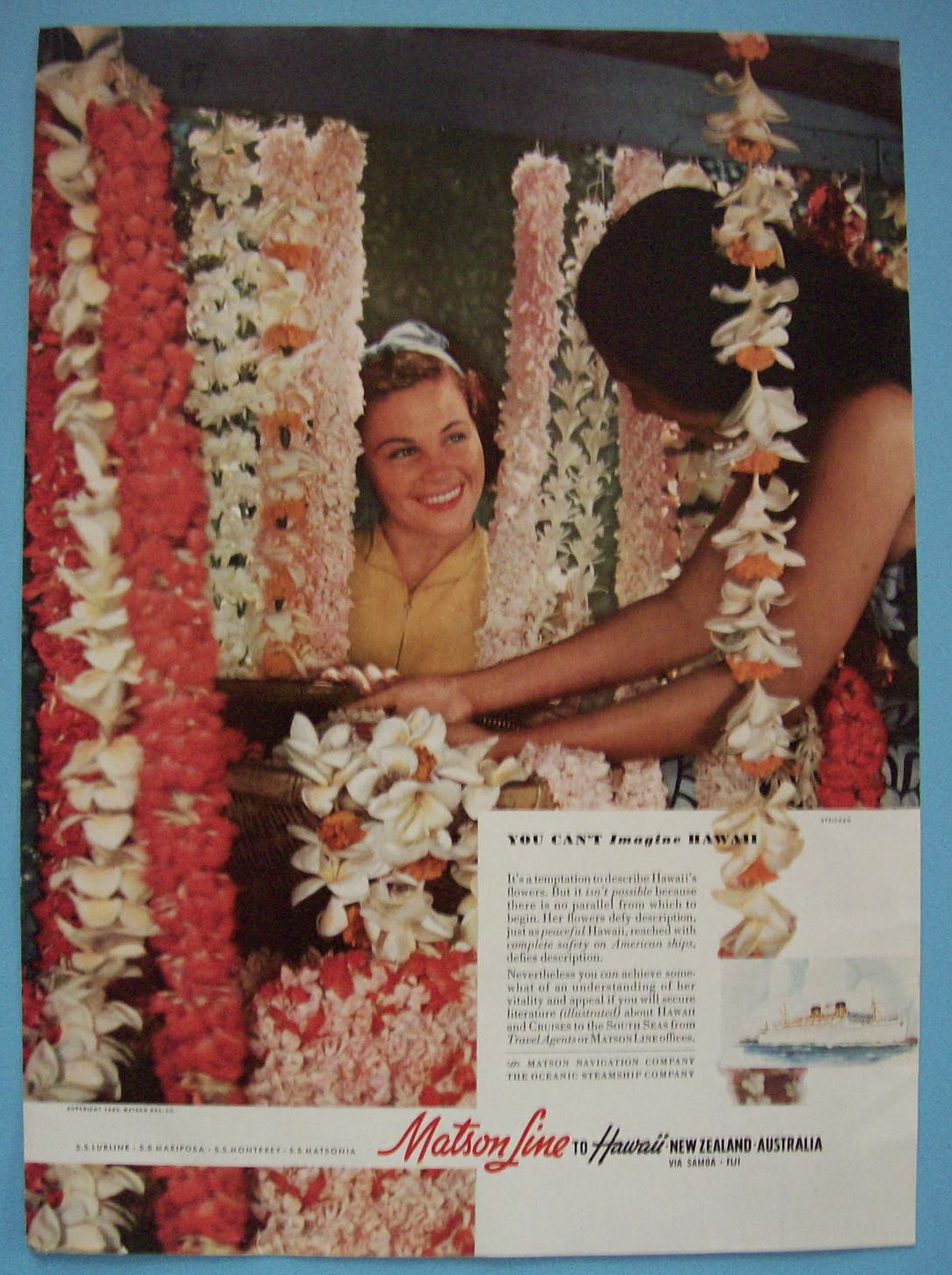 1940 Matson Line To Hawaii with Lovely Woman
