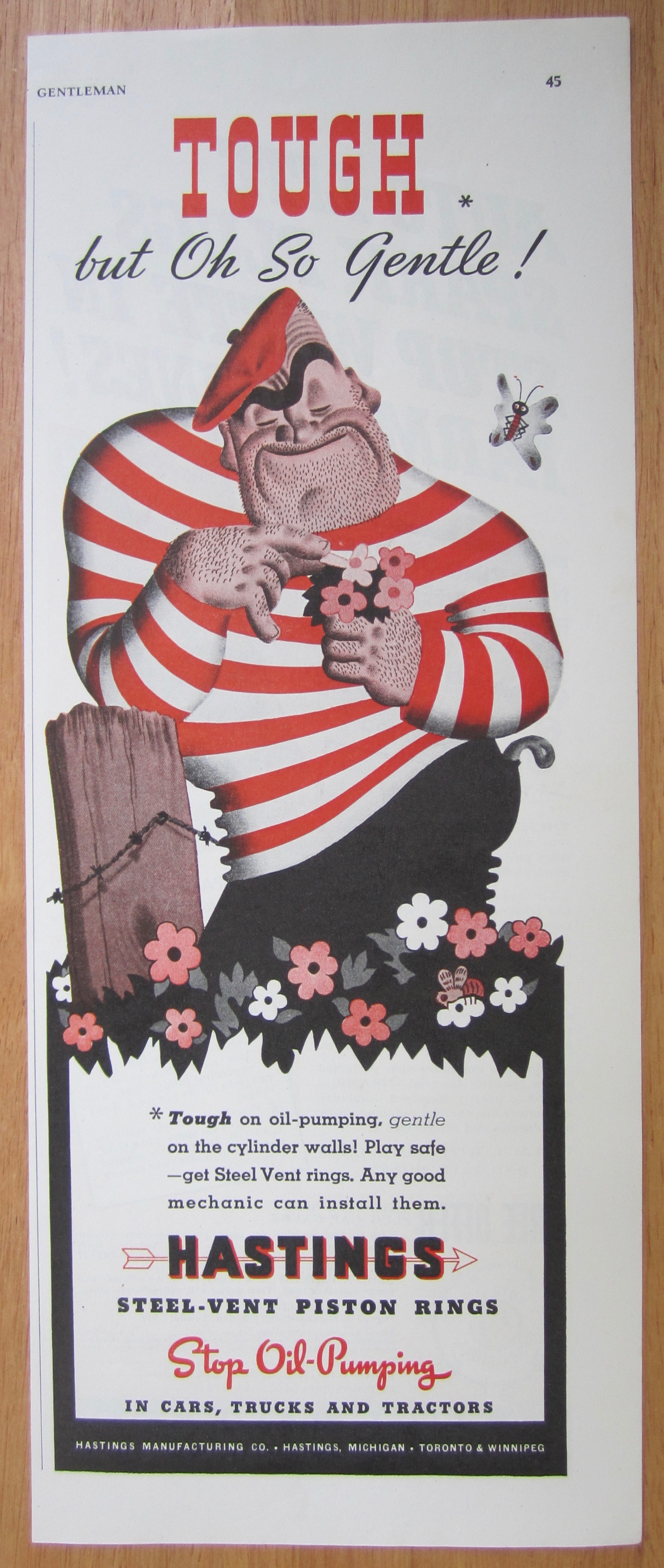 1939 Hastings Steel Vent Piston Rings w/ Man & Flowers