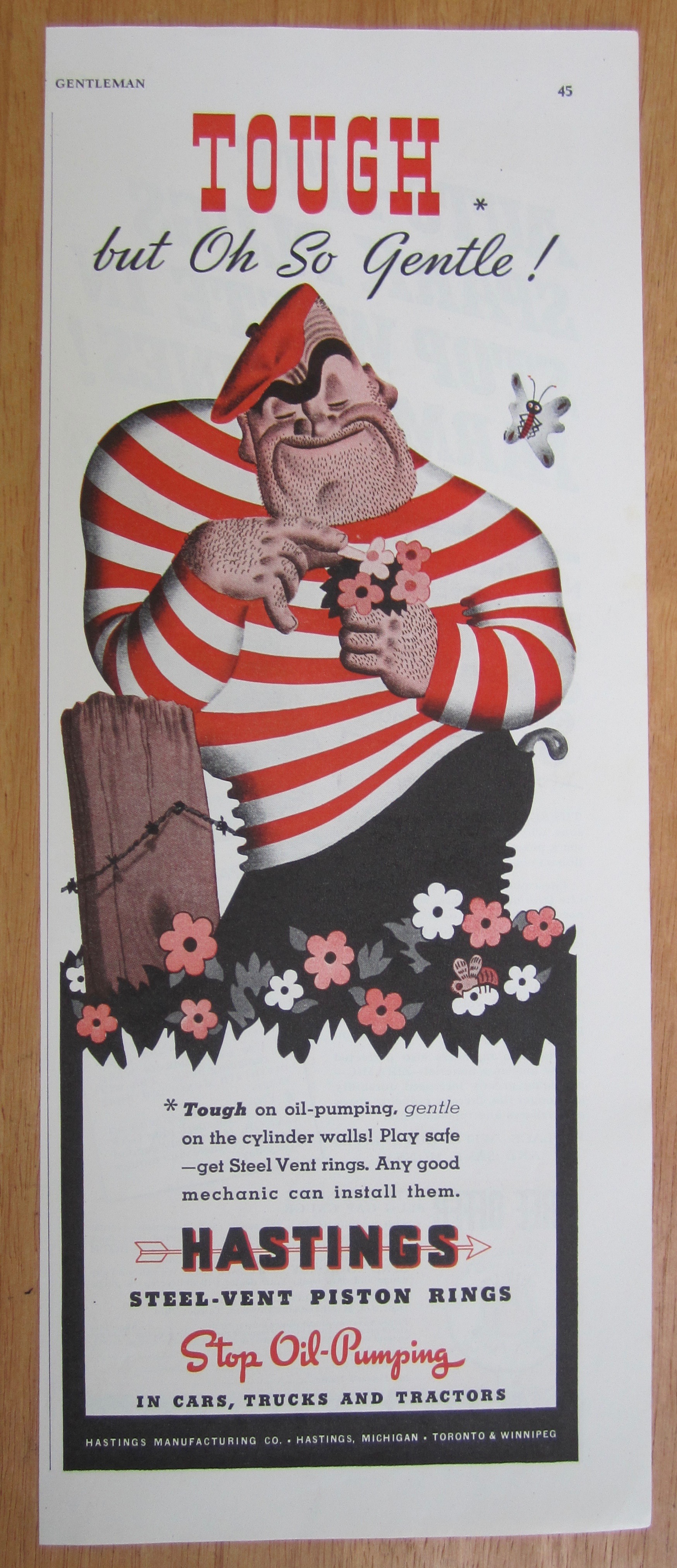 1939 Hastings Steel Vent Piston Rings w/ Man & Flowers